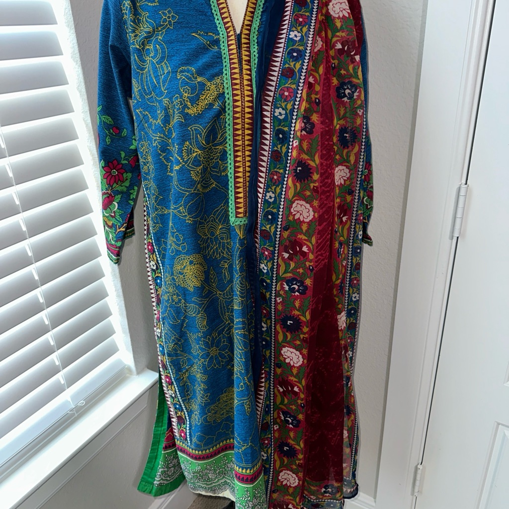 Pakistani Brand JPret Blue Cambric Printed 3pc Suit